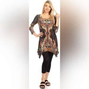 White Mark Brown Blue Gray Paisley Leopard Graphic 3/4 Sleeve Tunic Blouse